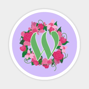 Monogram W, Personalized Floral Initial Magnet
